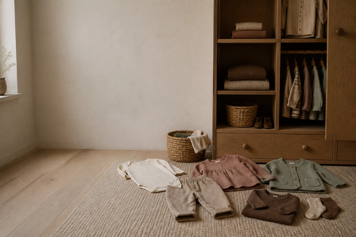 Body, bukser, bluser og cardigan samlet som en enkel basisgarderobe